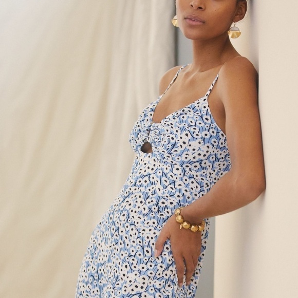 Hutch Anthropologie Ditsy Print Jumpsuit Blue Floral Size Small - Picture 2 of 9